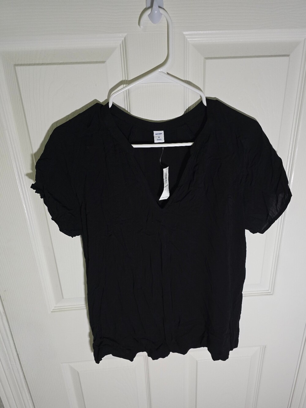 NWT Old Navy Womens Black Crinkle Gauze Popover V Split Neck Top Medium